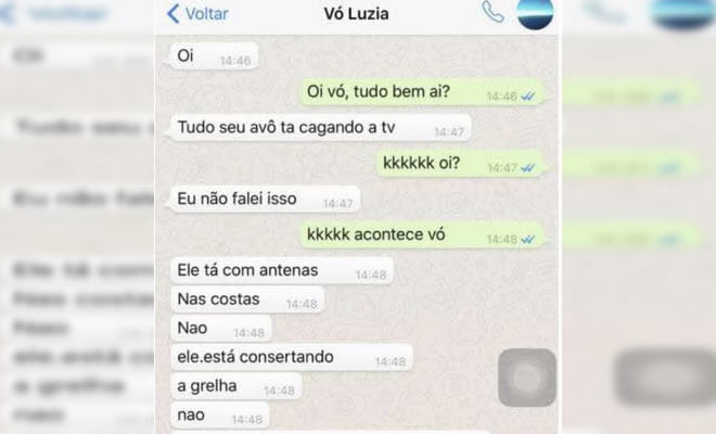 Conversa entre avó e neto no WhatsApp Conversa entre avó e neto no WhatsApp