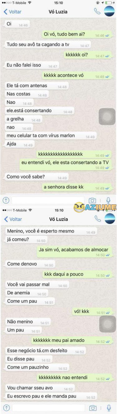 Conversa entre avó e neto no WhatsApp
