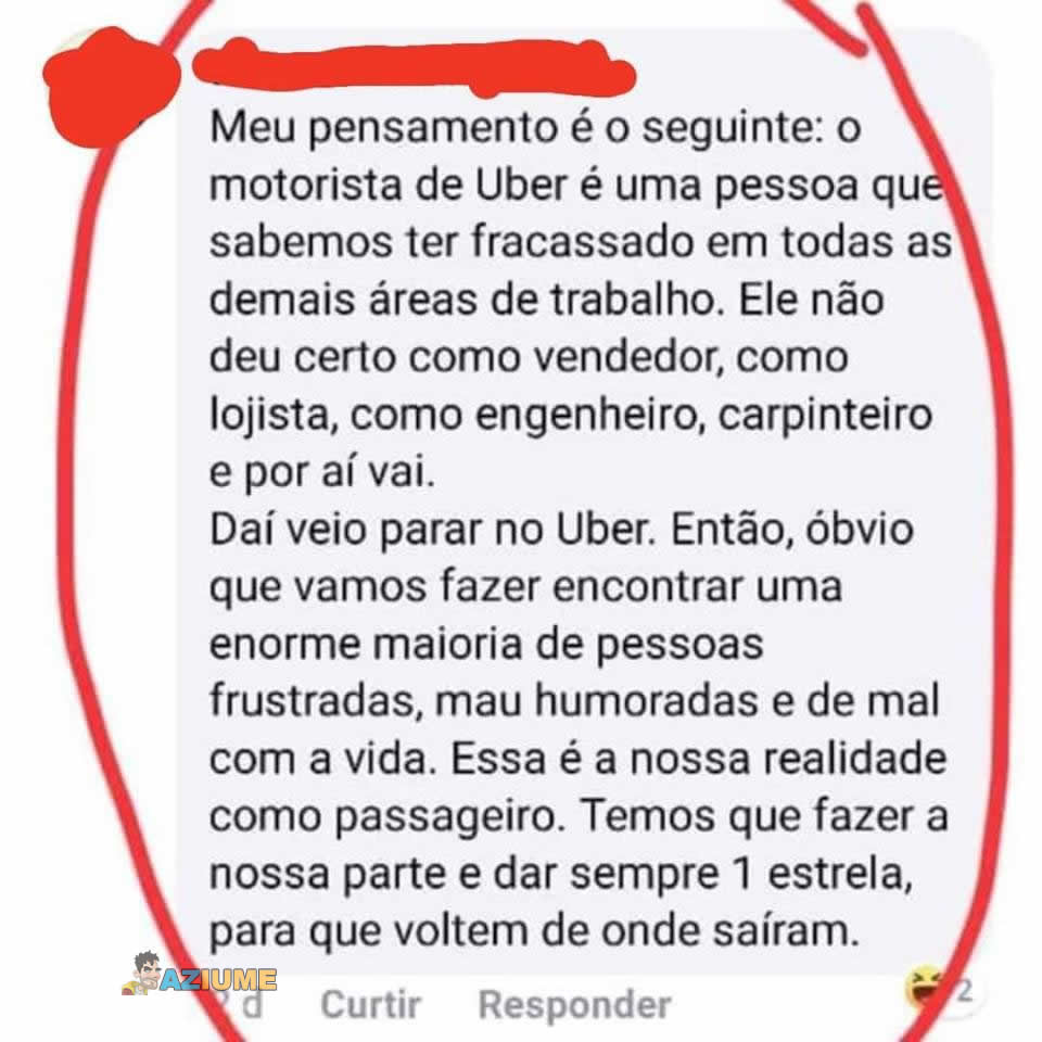 Pensamento de um passageiro de Uber