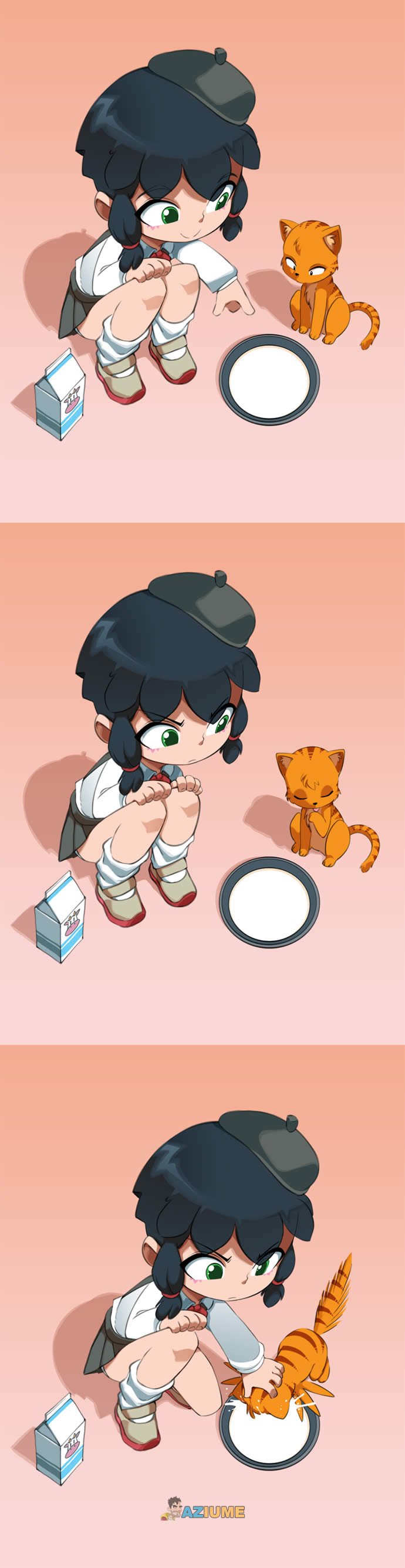 Ensinando o gato beber leite