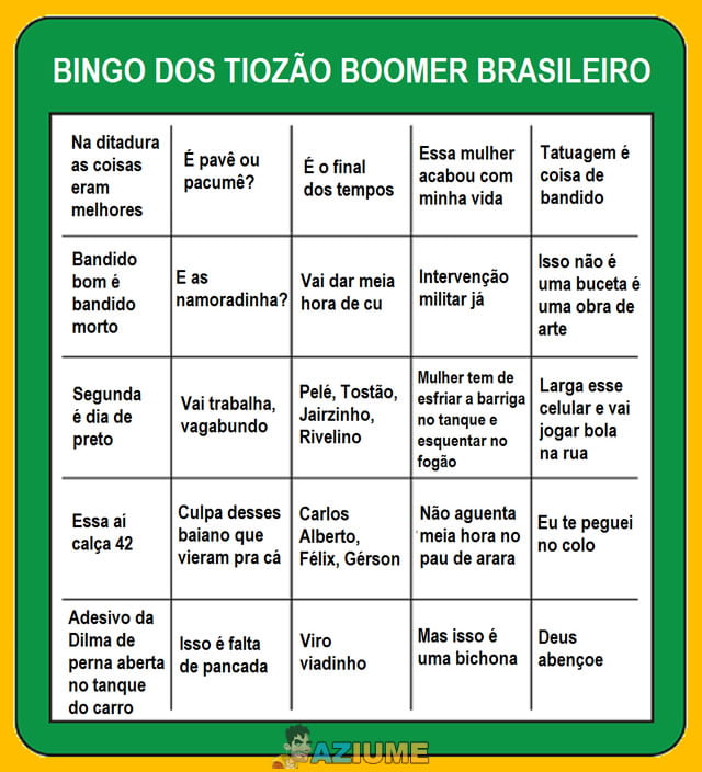 Bingo dos tiozão Boomer brasileiro Bingo dos tiozão Boomer brasileiro