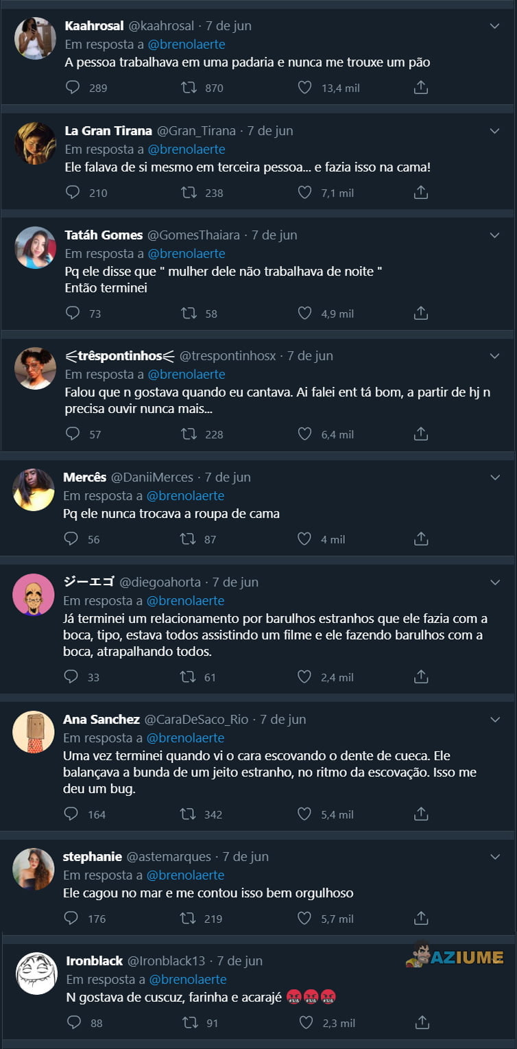 Qual foi o motivo mais bizarro pelo qual você terminou um relacionamento? Qual foi o motivo mais bizarro pelo qual você terminou um relacionamento?