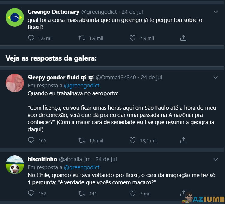 No Brasil tem asfalto? Confira as perguntas mais estranhas que brasileiros já ouviram dos gringos No Brasil tem asfalto? Confira as perguntas mais estranhas que brasileiros já ouviram dos gringos