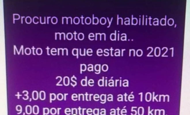 Vaga de emprego para motoboy