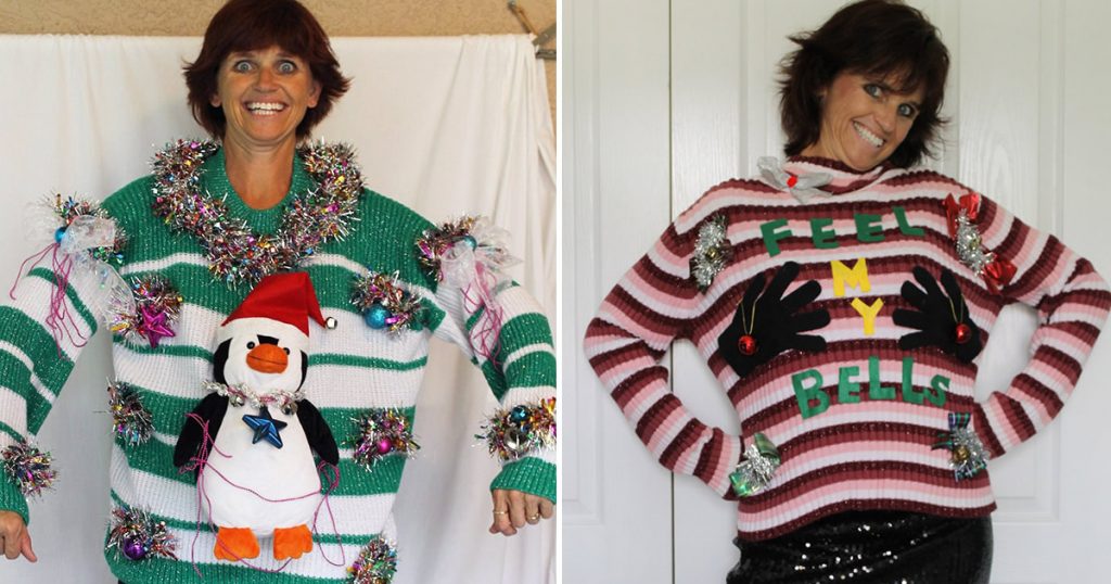 Conheça Deb: ela cria suéteres de Natal feios enquanto sorri como uma pessoa maluca Conheça Deb: ela cria suéteres de Natal feios enquanto sorri como uma pessoa maluca