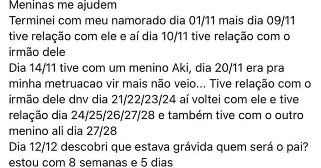Quem é o pai? Alguém ajuda a amiga Quem é o pai? Alguém ajuda a amiga