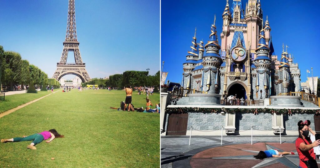 Mulher faz anti-selfies ao “morrer” em marcos famosos, e é brilhante