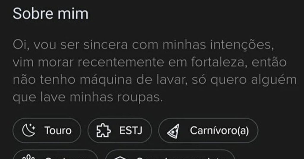 A sinceridade no Tinder me assusta A sinceridade no Tinder me assusta