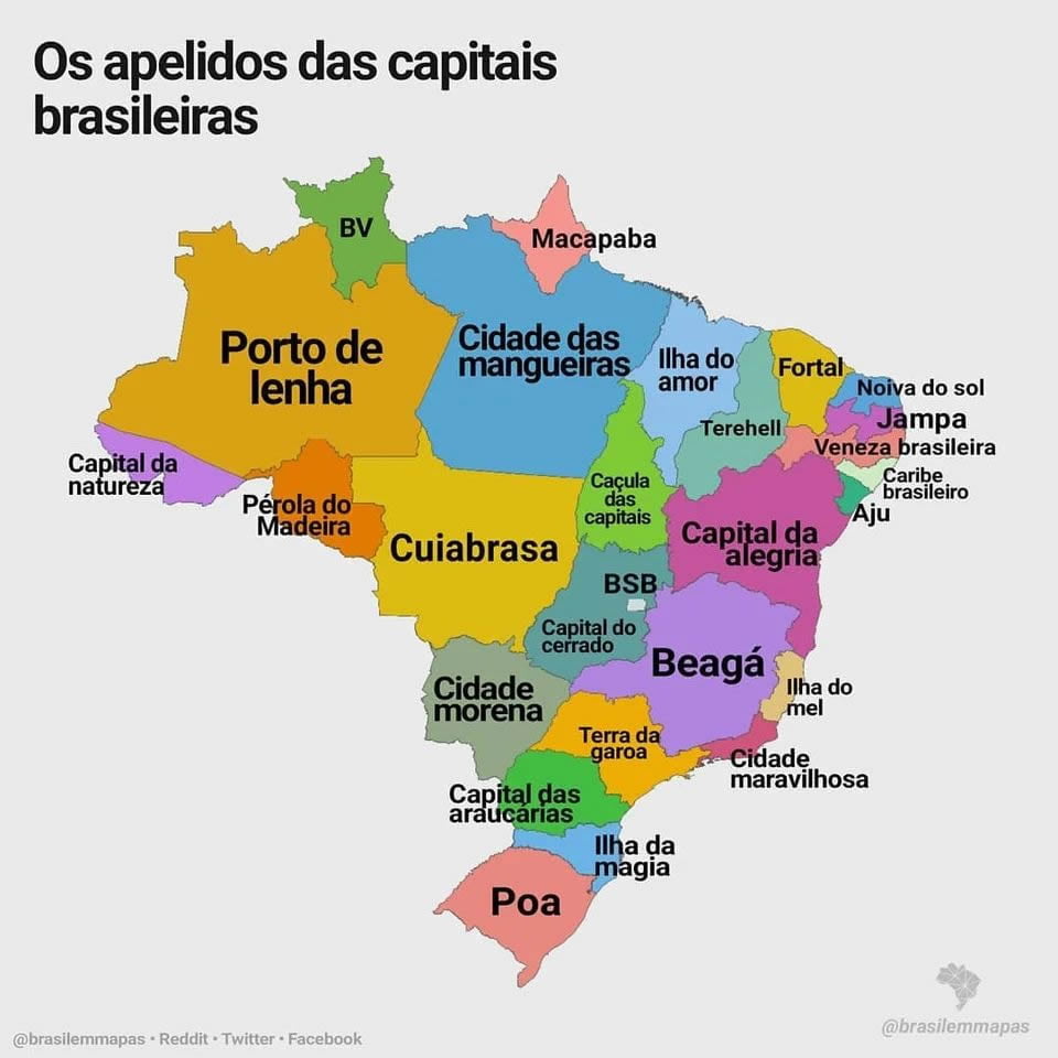 Os apelidos das capitais do Brasil