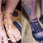 Cansado de pagar por sapatos: Homem tatua tênis nos pés