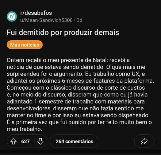 Fui demitido por trabalhar demais
