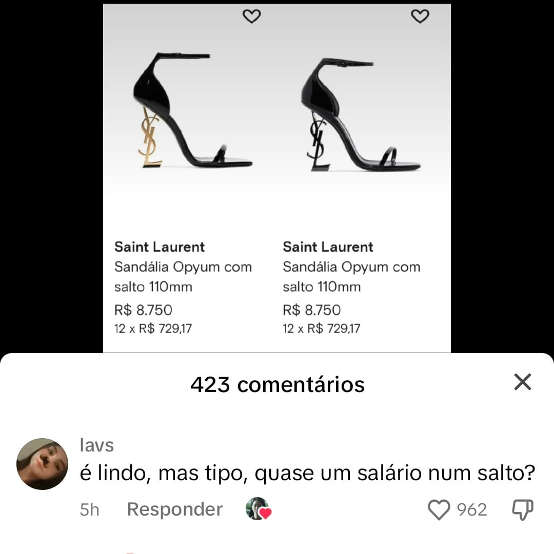 Sandália com salto no valor de um salário Sandália com salto no valor de um salário