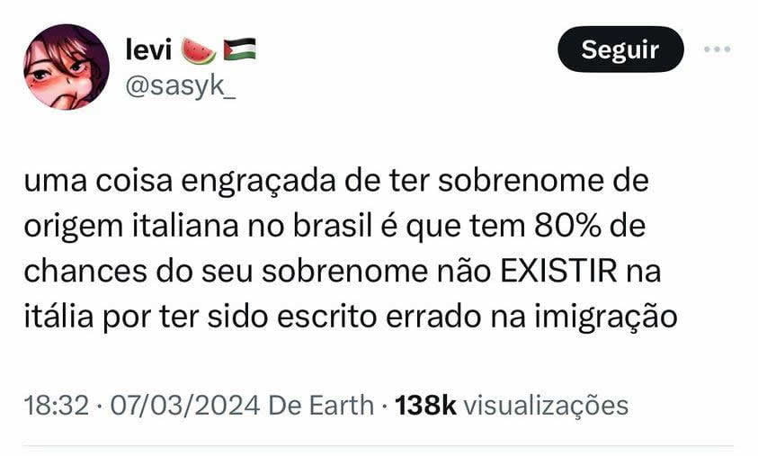 Curiosidade sobre ter sobrenome italiano no Brasil Curiosidade sobre ter sobrenome italiano no Brasil