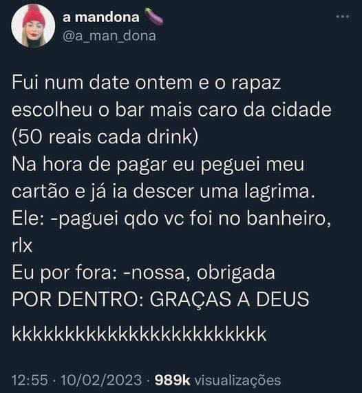 Quando o date é caro, mas o alívio é de graça!
