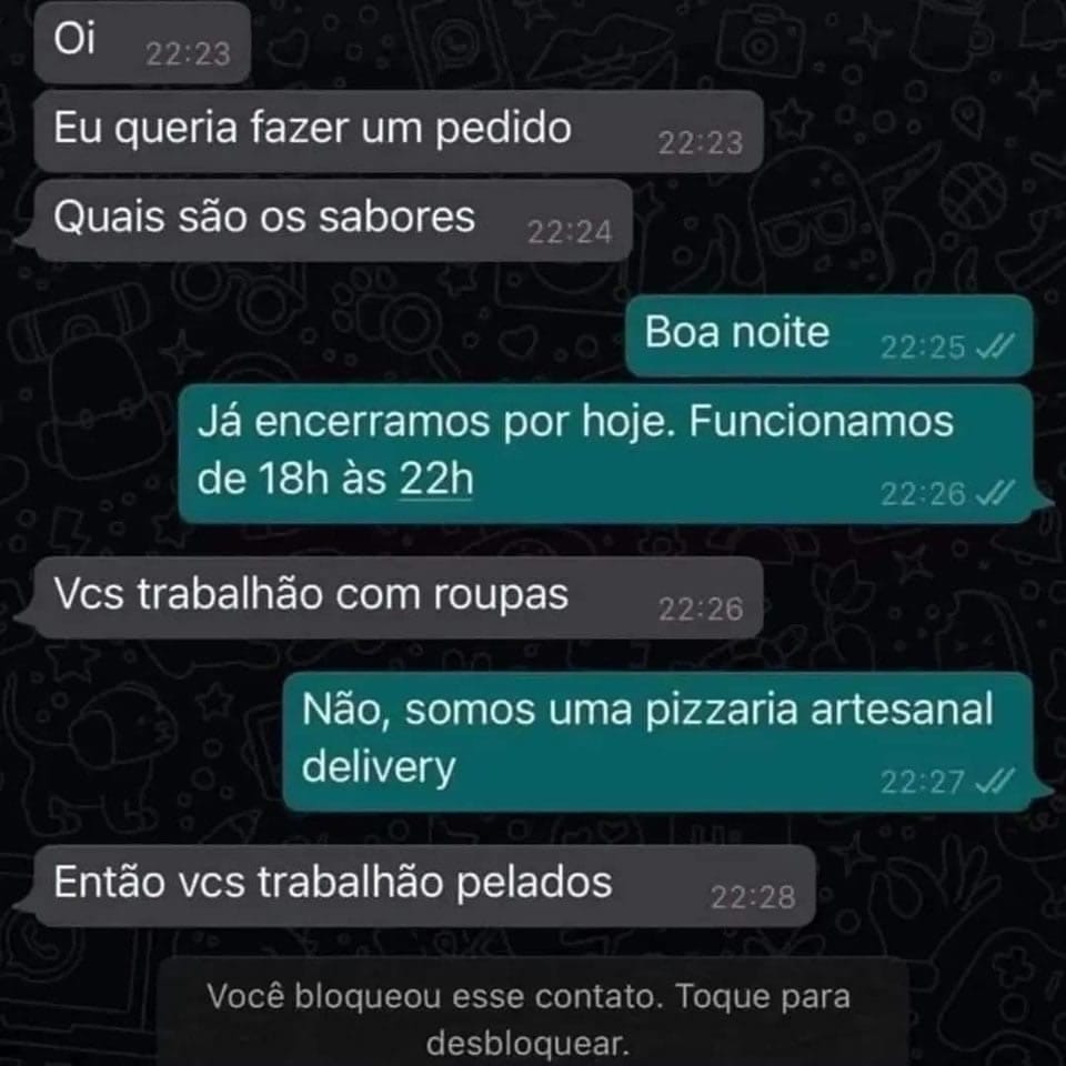 Quando pedir uma pizza vira um desfile de lógica surreal
