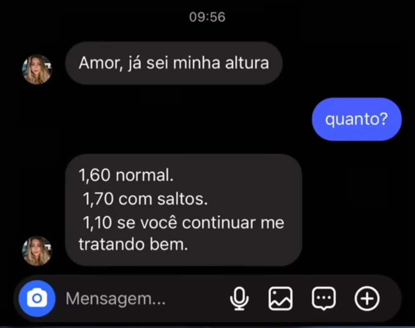 Altura física: 1,60. Altura emocional? Depende do carinho