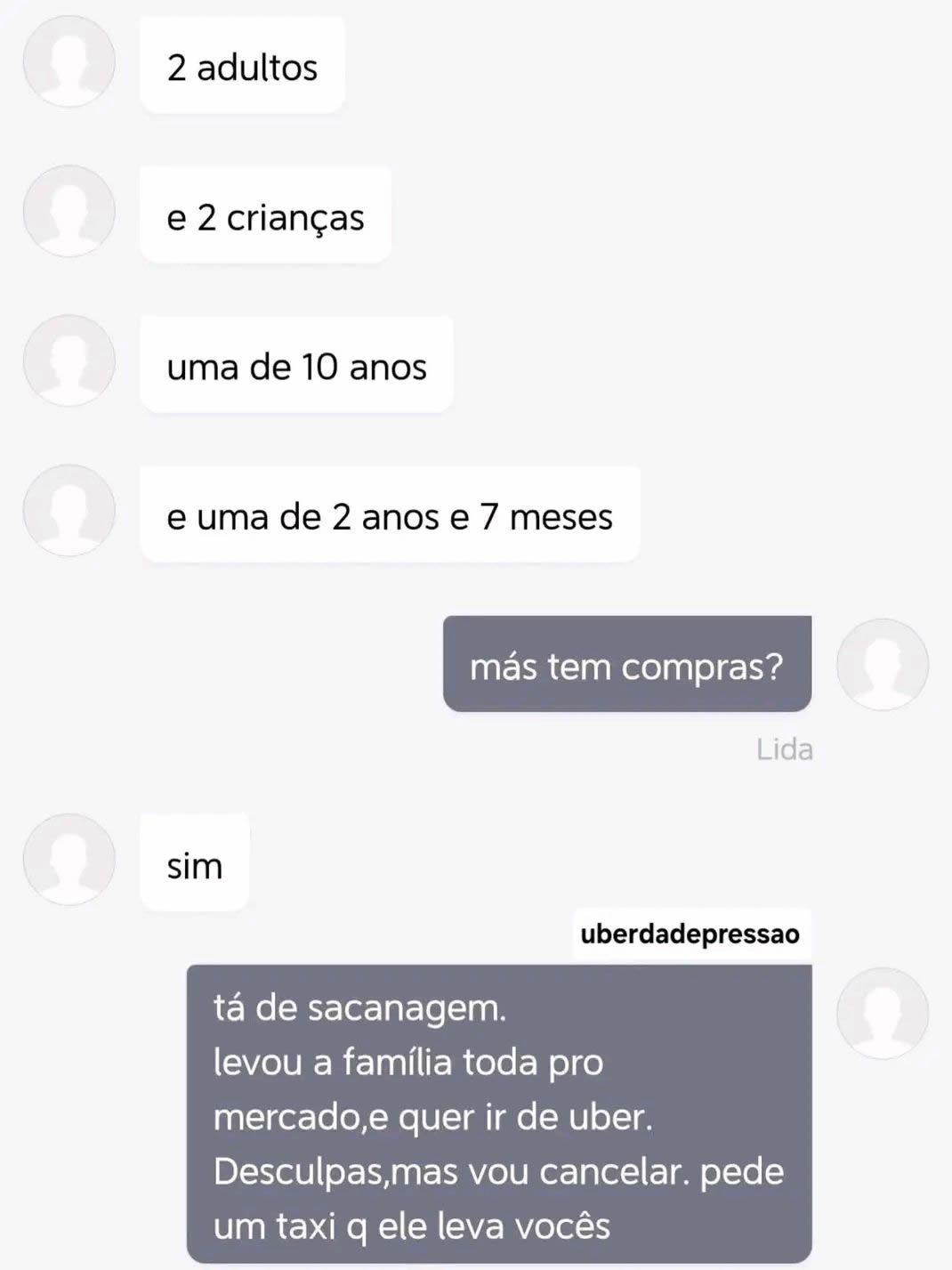 Família, mercado e Uber: só faltou pedir pro motorista empurrar o carrinho também