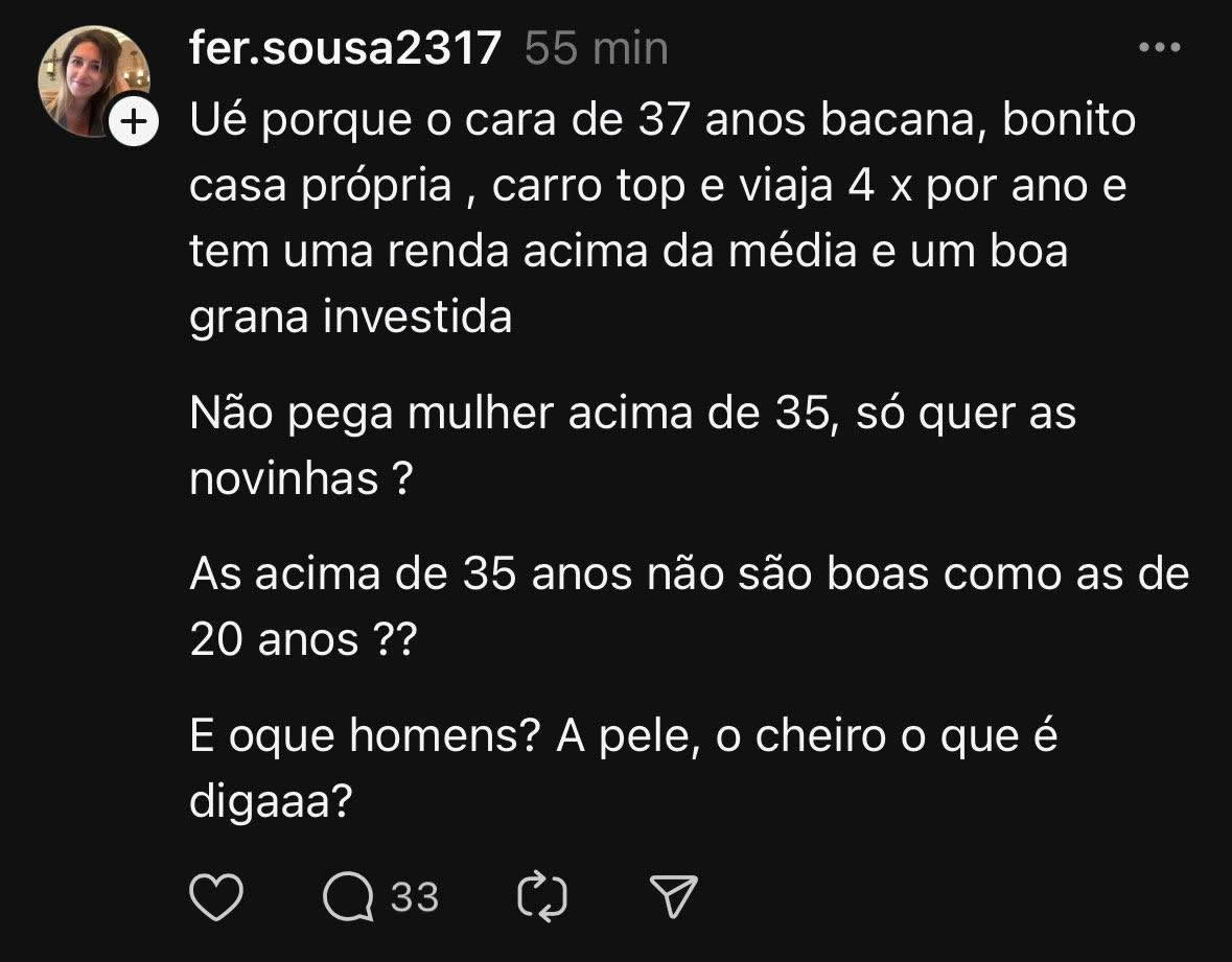 Homem bem resolvido que só quer novinha?