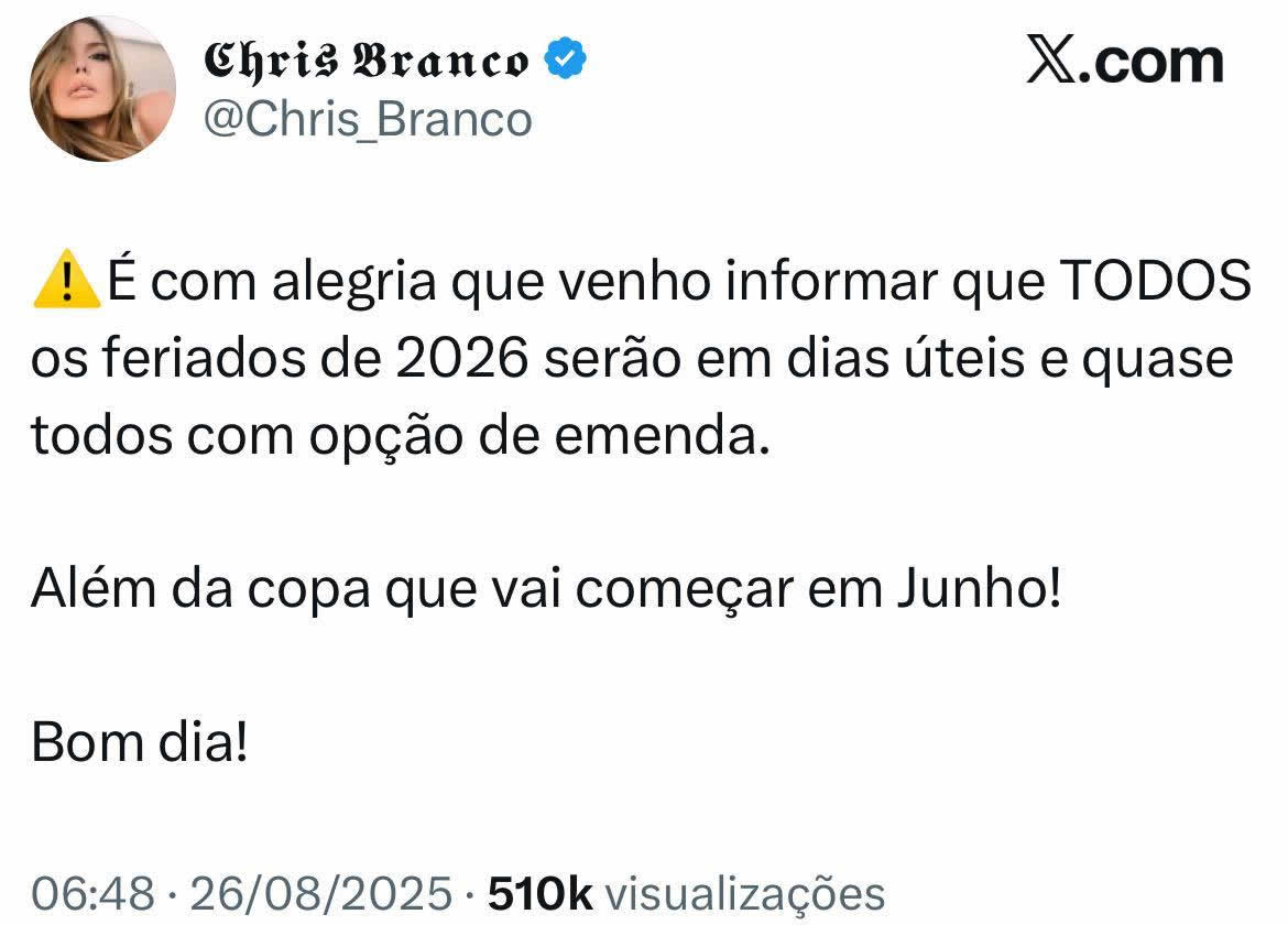 2026, o ano oficial da emenda: Feriado, copa e descanso profundo