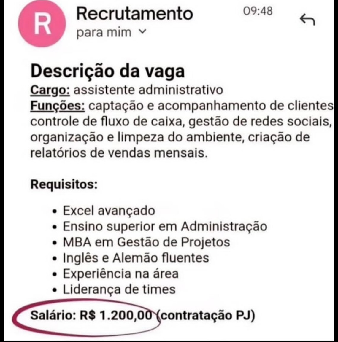 Vaga exige MBA, cinco idiomas e superpoderes — salário: um pastel e um caldo de cana Vaga exige MBA, cinco idiomas e superpoderes — salário: um pastel e um caldo de cana