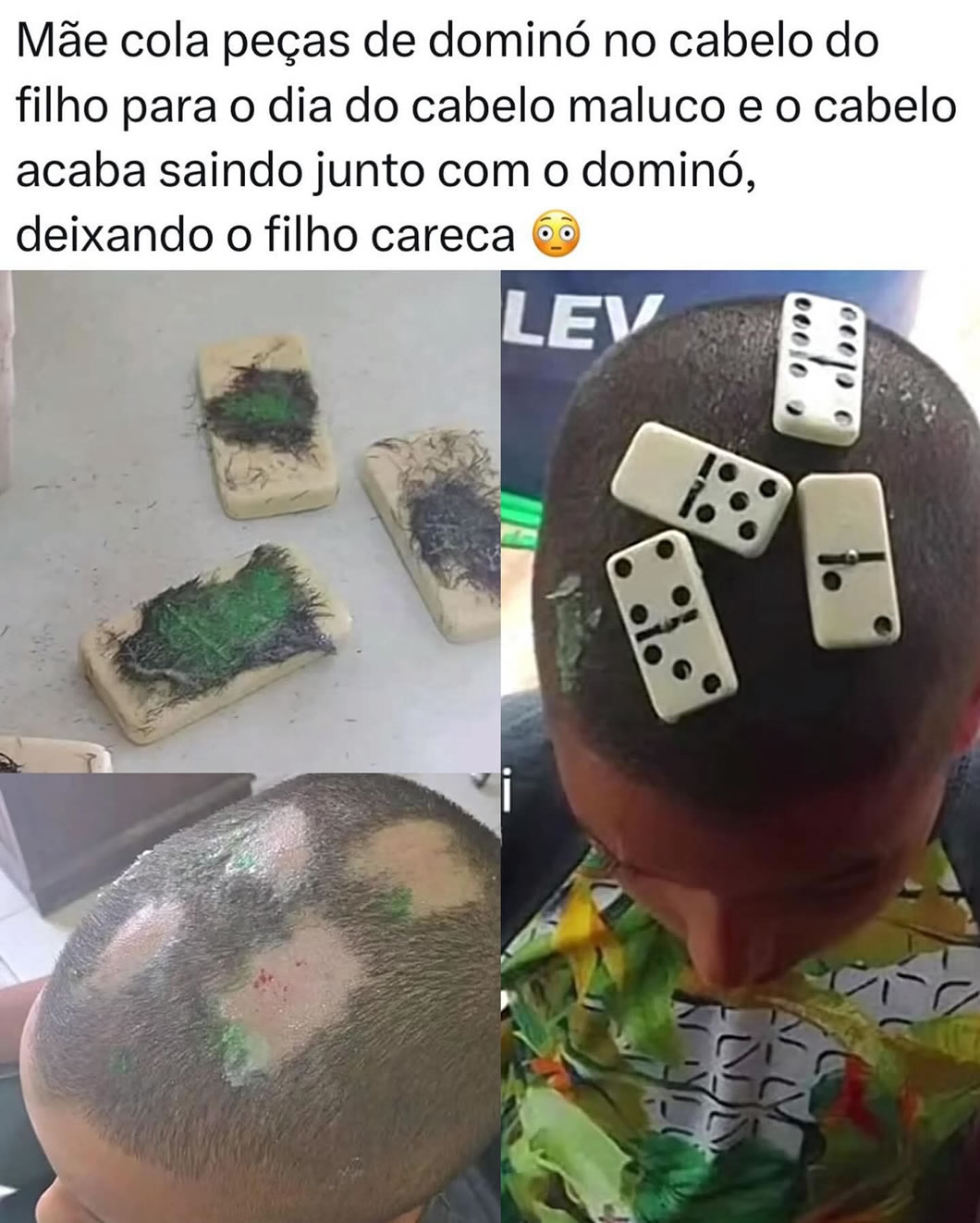 Mãe joga dominó e zera o cabelo do filho — literalmente!
