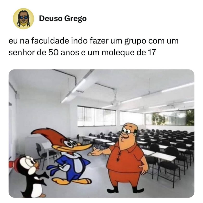 O grupo da faculdade que parece um encontro de gerações patrocinado pelo desespero
