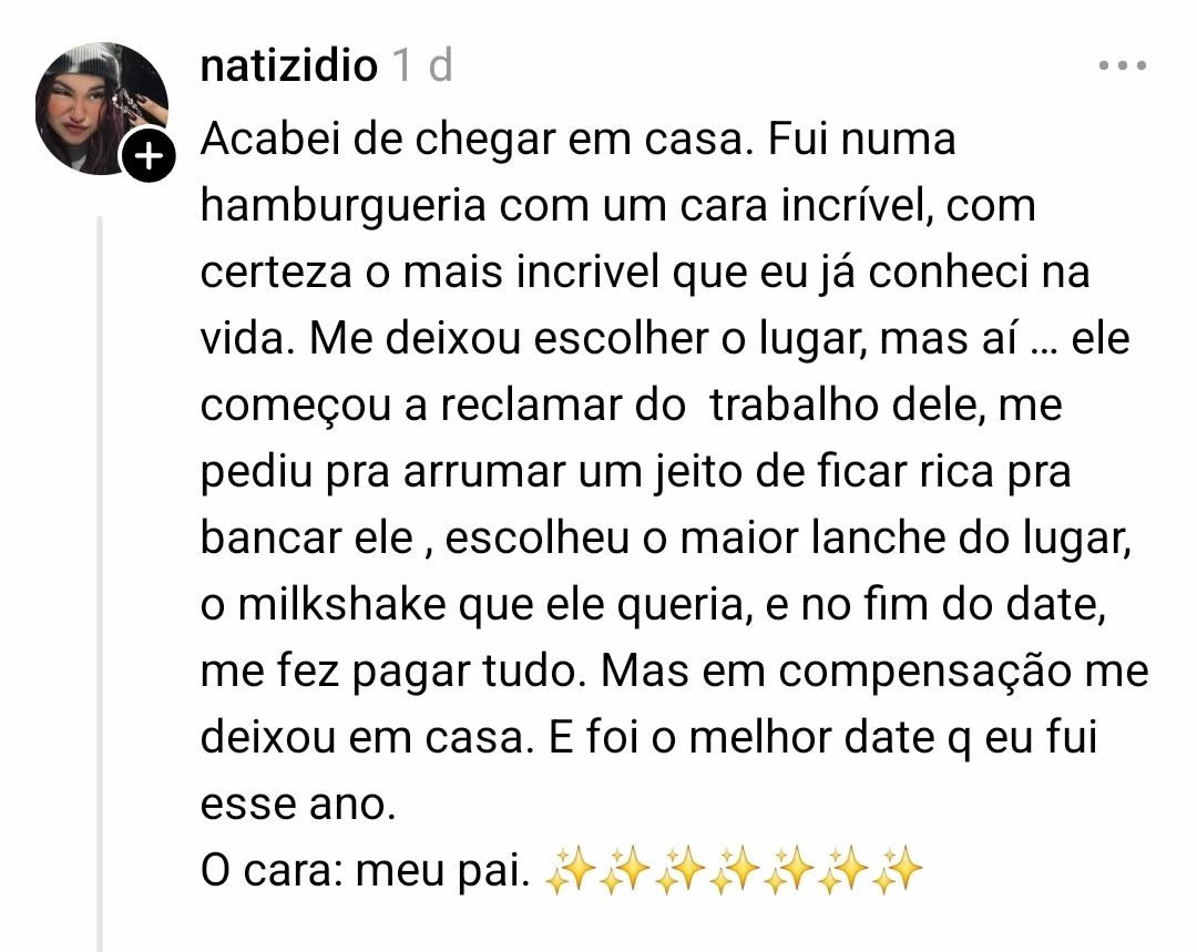 Quando o melhor date do ano é pago… e ainda chama de filha
