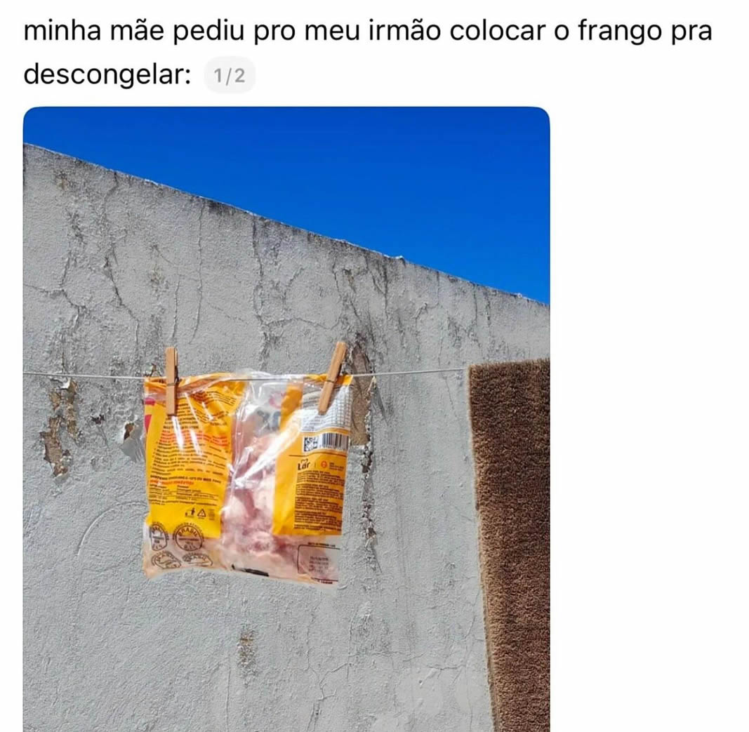 Frango no varal: Quando a criatividade derrete antes do gelo Frango no varal: Quando a criatividade derrete antes do gelo