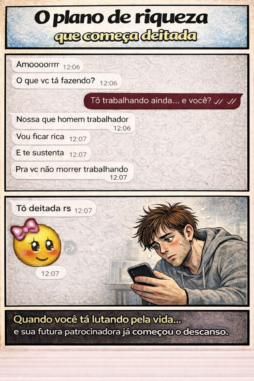 Plano de riqueza: alguém trabalha e alguém já começa a fase do descanso