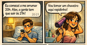 Quando o “já tô pronta” entra no modo infinito e o relógio desiste da vida