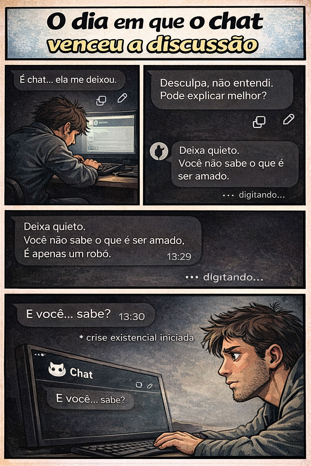 Quando você tenta ganhar discussão de um robô e acaba ganhando uma crise existencial