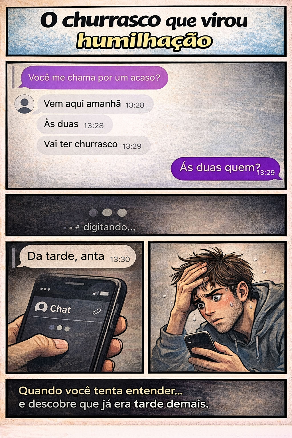Quando você tenta ser inteligente no chat e vira atração do churrasco