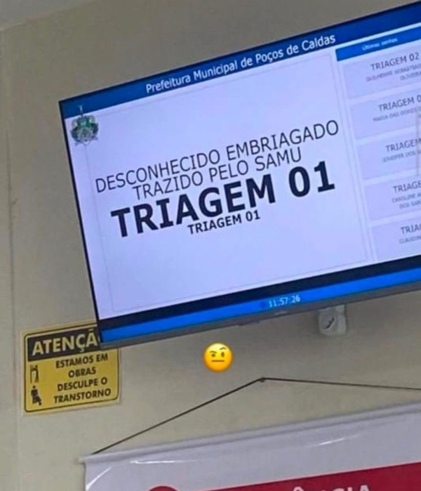 Hospital exibe desconhecido embriagado no painel e brasileiros criam 47 teorias imediatamente