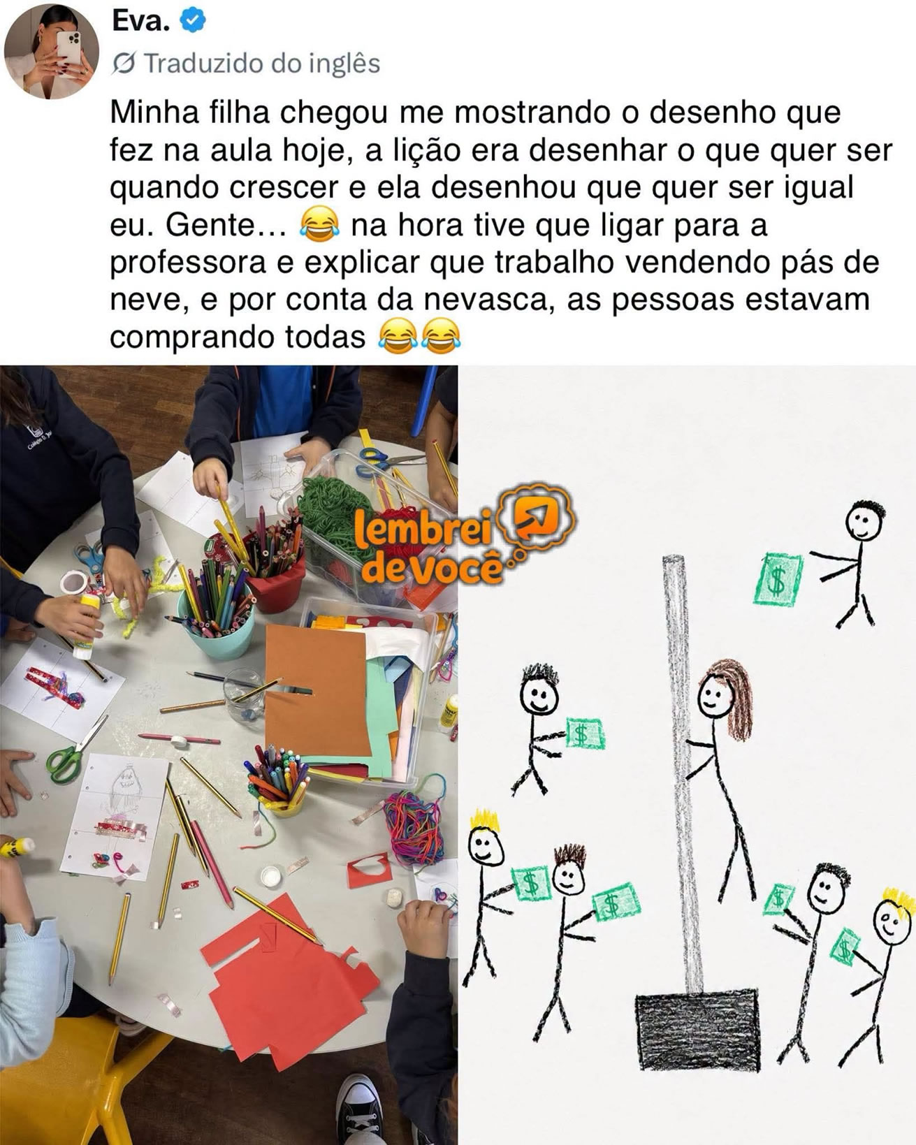 A criança desenhou o que queria ser quando crescesse e deixou os adultos preocupados