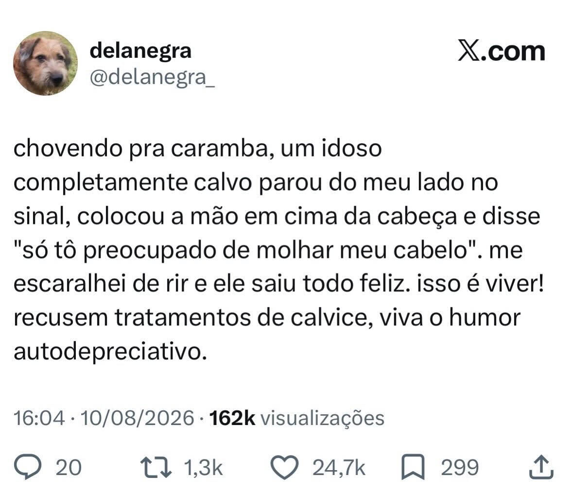 A preocupação mais sincera que um careca poderia ter na chuva
