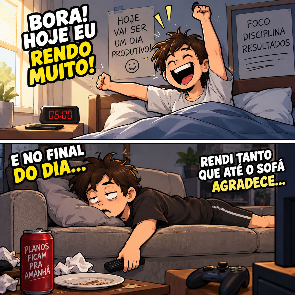 A promessa de um dia produtivo que terminou no sofá