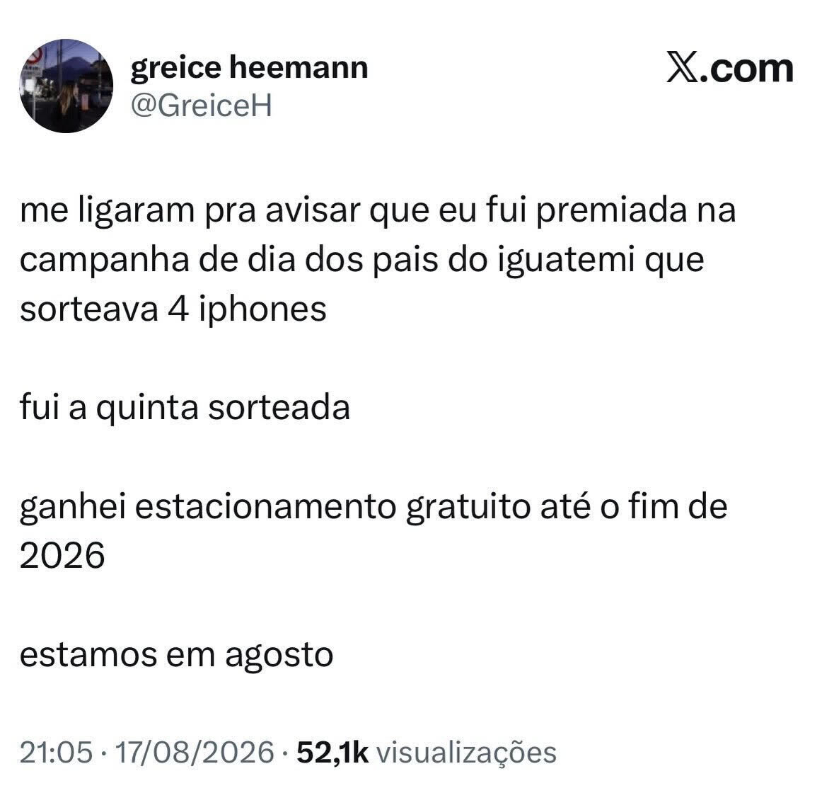 A promoção sorteou quatro iPhones, mas entregou estacionamento grátis até o fim do ano