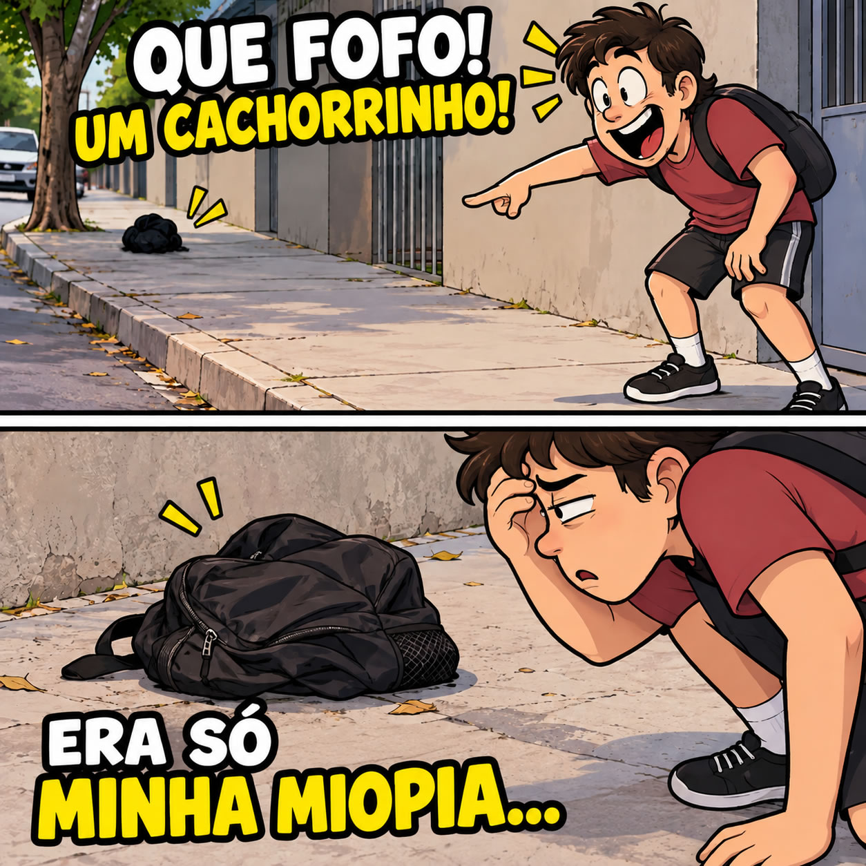 A visão enganou tanto que até uma mochila virou cachorro