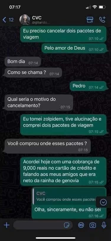O cara comprou dois pacotes de viagem durante uma alucinação e só percebeu depois