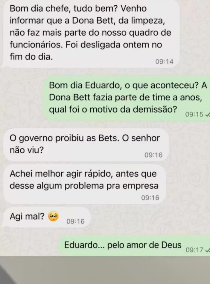 Quando a proibição das bets vira motivo para demitir uma funcionária chamada Bett