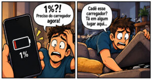 Quando o celular chega a 1% e o único carregador resolve quebrar