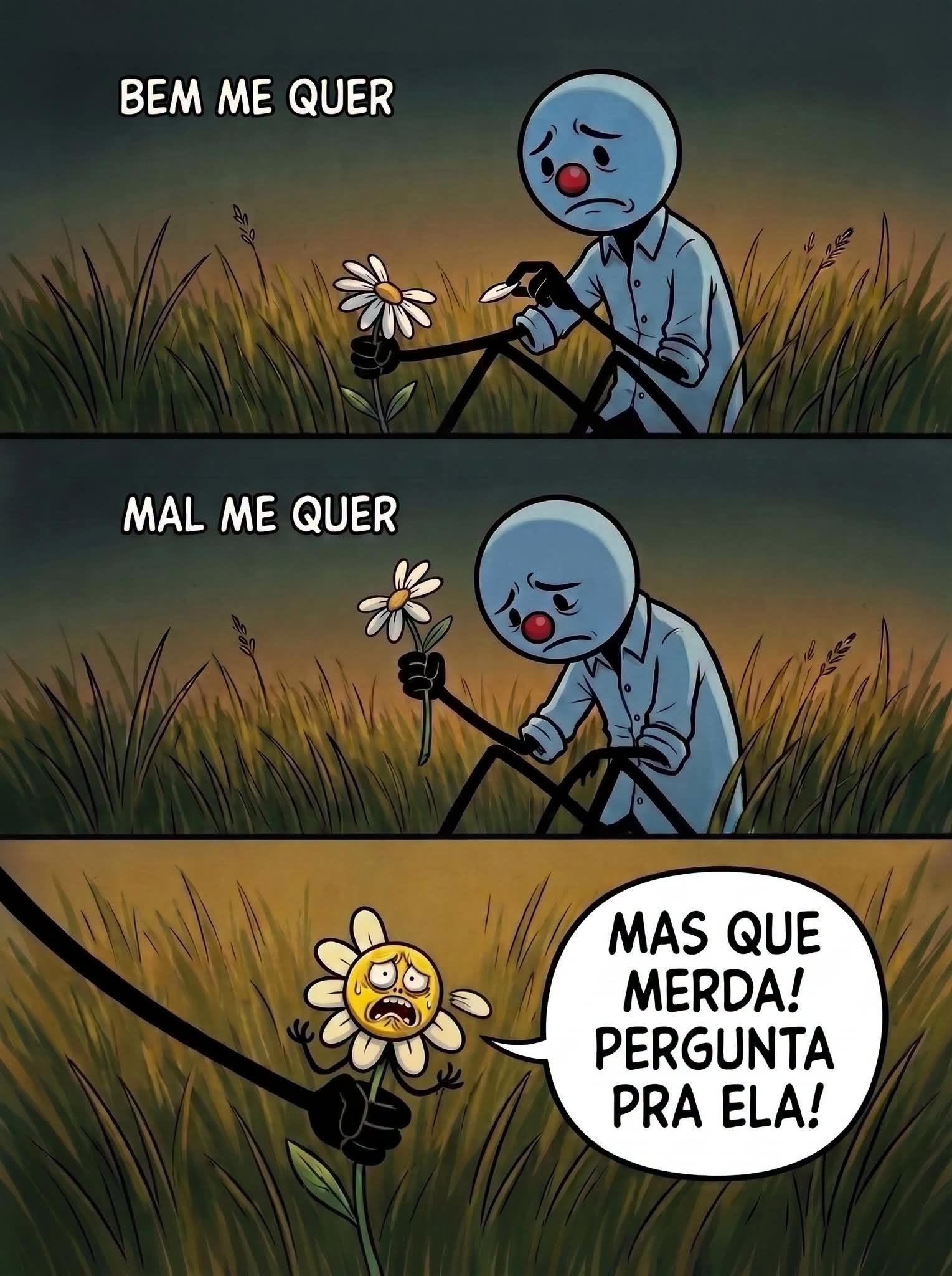 Até a margarida perdeu a paciência com os problemas amorosos