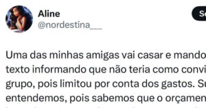 Ela não convidou os amigos para o casamento, mas mandou a lista de presentes