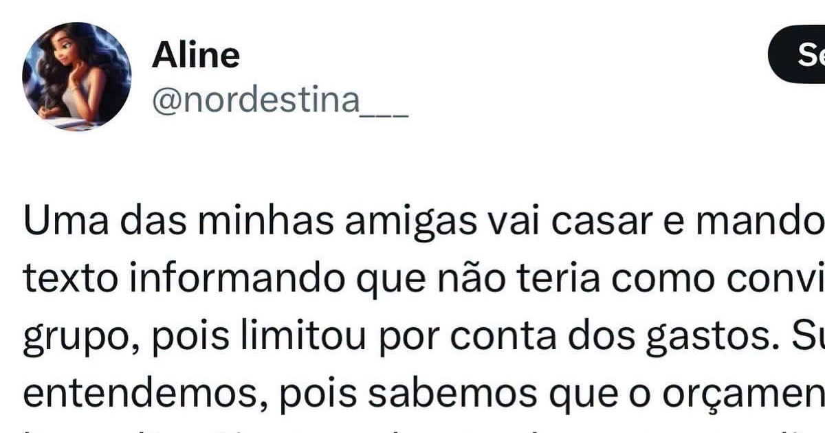 Ela não convidou os amigos para o casamento, mas mandou a lista de presentes